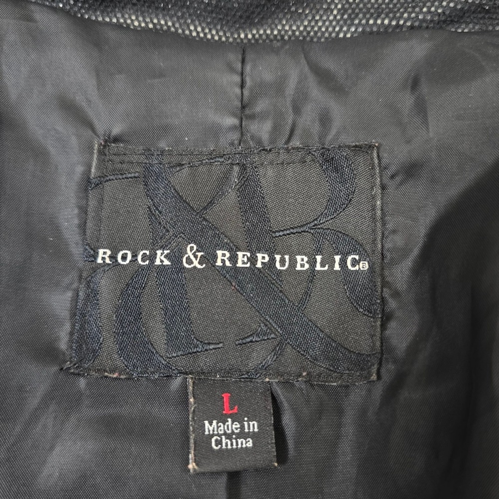Rock & Republic Black Faux Leather Shiny Motorcycle Jacket Men's Large - Picture 6 of 10